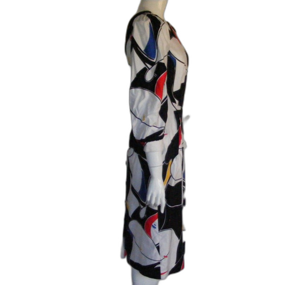 Vintage Dress, S, Abstract print, Shoulder pads, 3/4 sleeve, Low back, Buttons - Picture 5 of 8